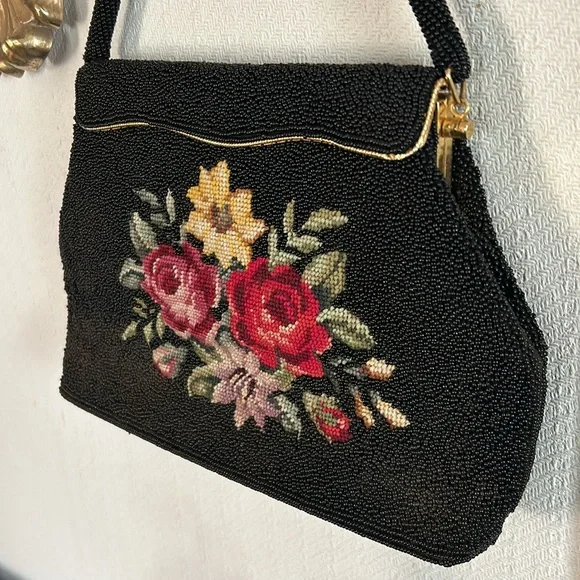 Vintage Hand Beaded Floral Needlepoint Handbag - Picture 6 of 13